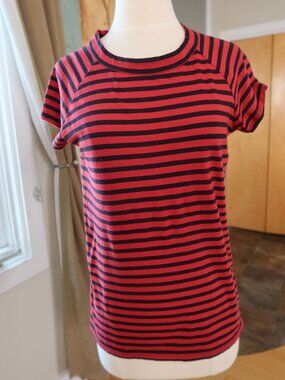 Nili Lotan $180 red & black striped short sleeve tee shirt/top sz S 100% cotton